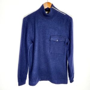 100% Merino wool navy thick zipper high-neck boxy Oversized sweater Size XS